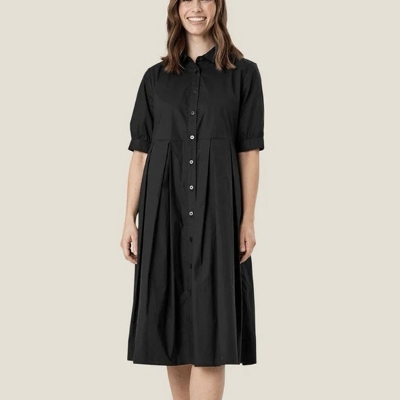 Masai Dresses & Skirts - Masai Copenhagen Nebina Black Pleated Collared A-line Shirt Dress Buttons Size S